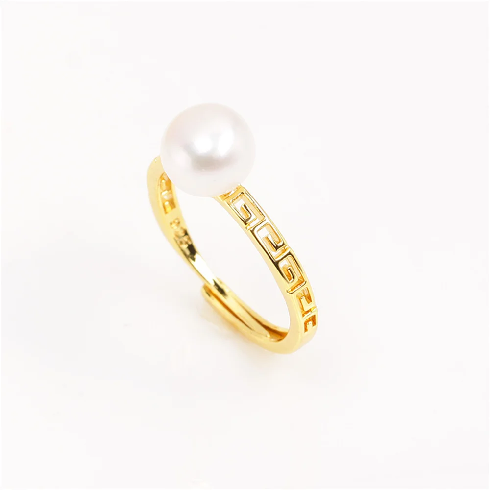 

14K gold injection empty bracket plated real gold K gold process simple hollow pearl ring opening DIY accessories temperament