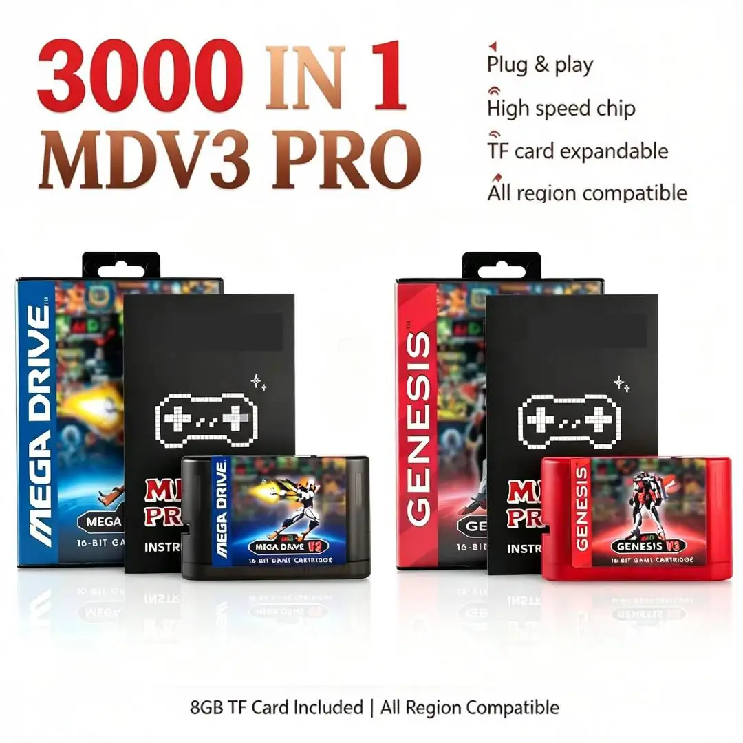 Фото Игровая карта Flash Card MDv3 Pro 3000 в 1 MegaDrive Genesis с картой Micro SD на 8 ГБ для консоли SEGA, ностальгическая, бесплатная доставка №1