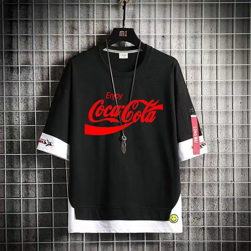

Coca-Cola joint short-sleeved T-shirt men's tide brand ins trend loose fake two 5-point half-sleeve clothes