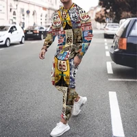 mens autumn t shirt set men long sleevelong pants outfit fashion us route 66 daily casual breathable tracksuit oversized suit