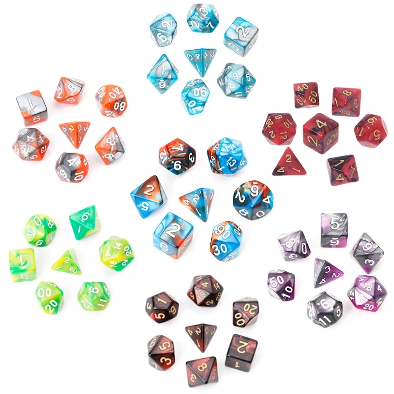 

7 шт./компл. акриловые полигедрические кости для TRPG настольной игры