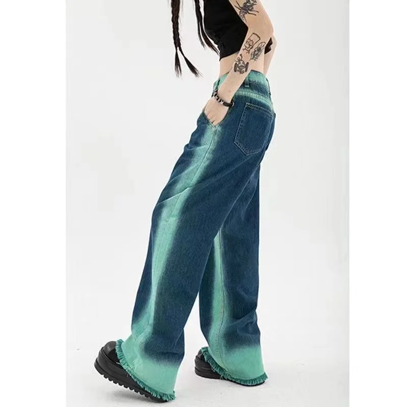 

Джинсы-бойфренды, прямые джинсы контрастных цветов, модель 2023 года, женские уличные брюки для мам, повседневные винтажные брюки из джинсовой ткани с высокой талией и широкими штанинами для женщин