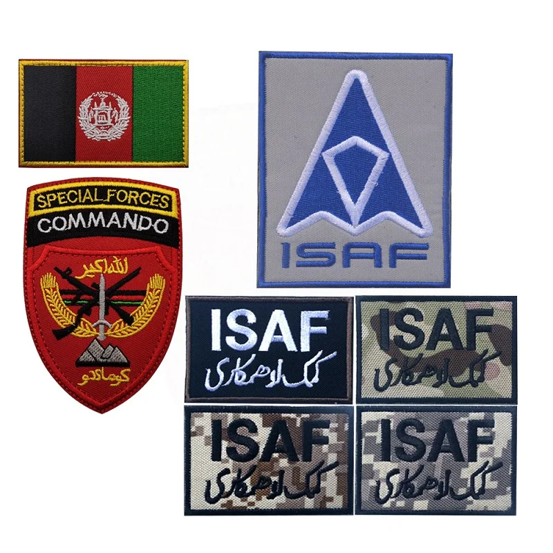 Military Badge ISAF Afghanistan Special Commando 3D Embroidered Armband Morale  Backpack  Patches for Clothing