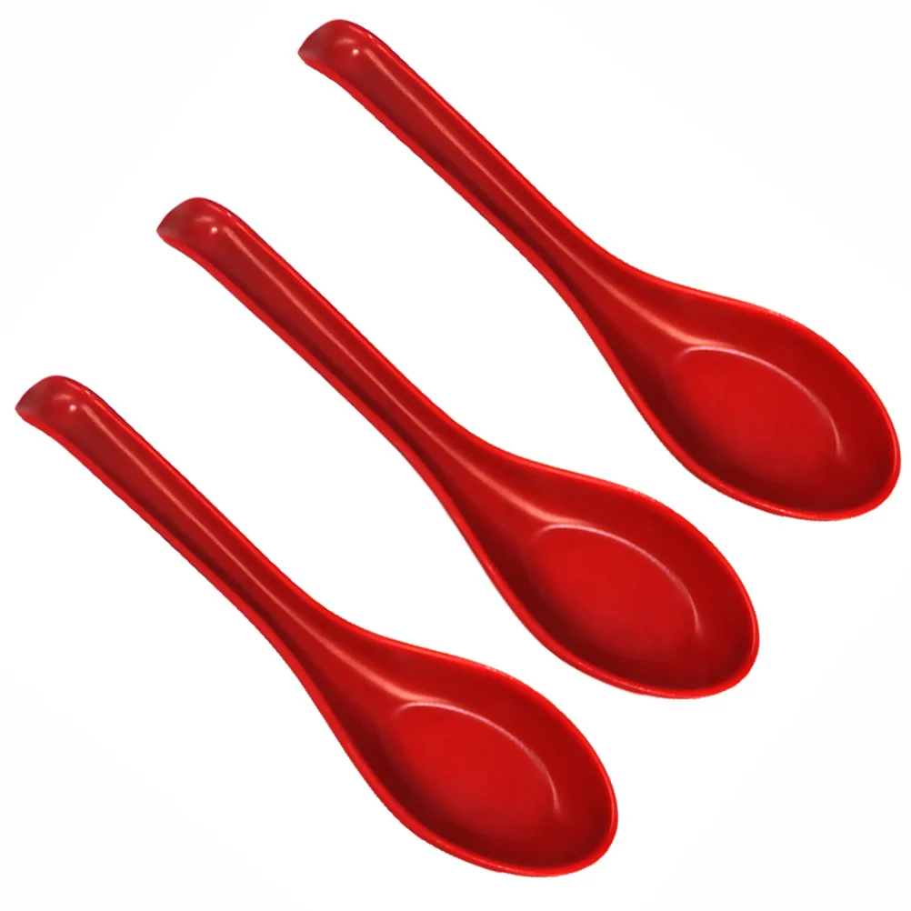 

3pcs Spoons Black Red Portable Large Spoons Chinese Soup Spoons Set Party Cutlery for Canteen Home Cafe Shop