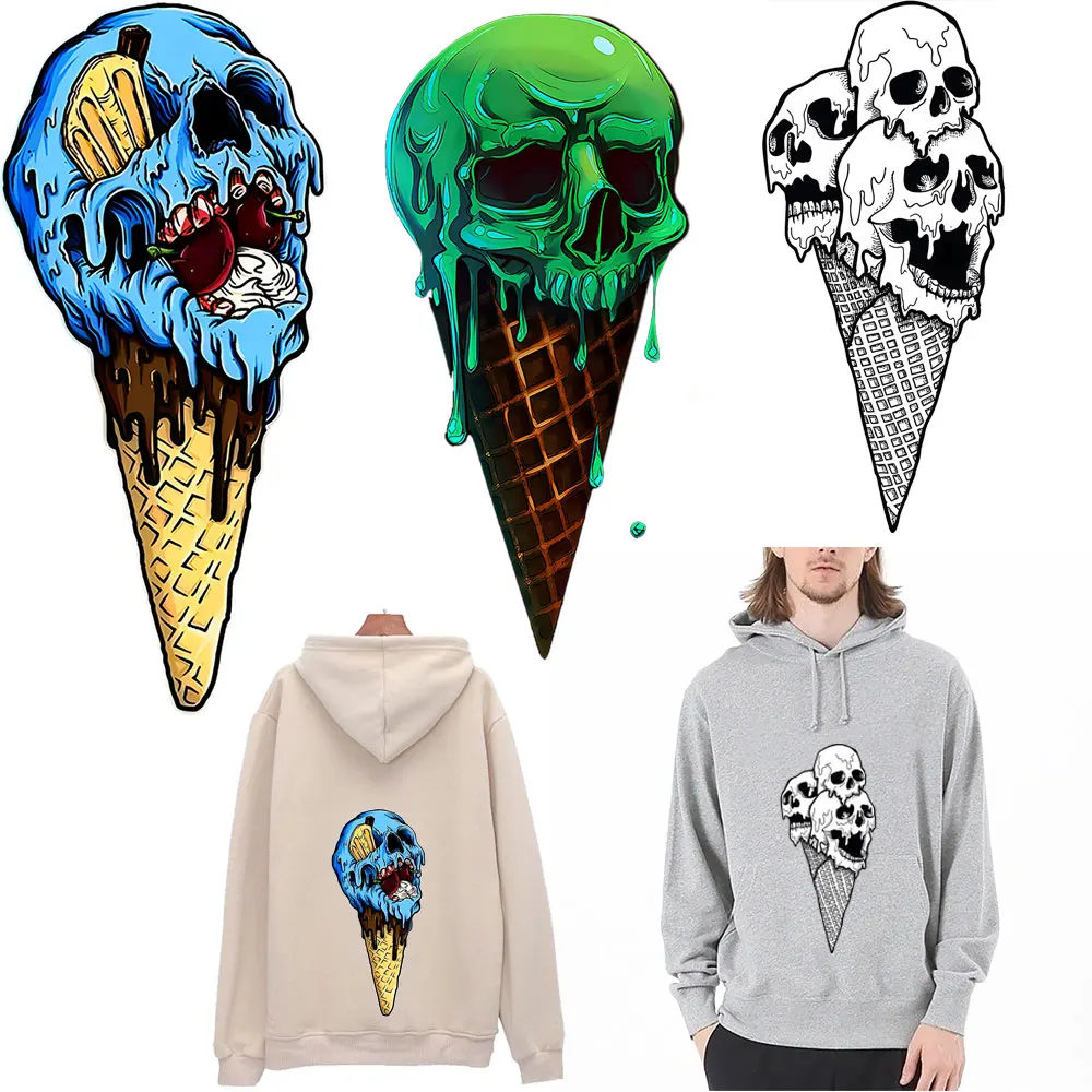 

Нашивки Icecream с черепом для одежды, термопереводные наклейки в стиле панк, наклейки для одежды, полоски, футболок, наклейки «сделай сам», тепл...