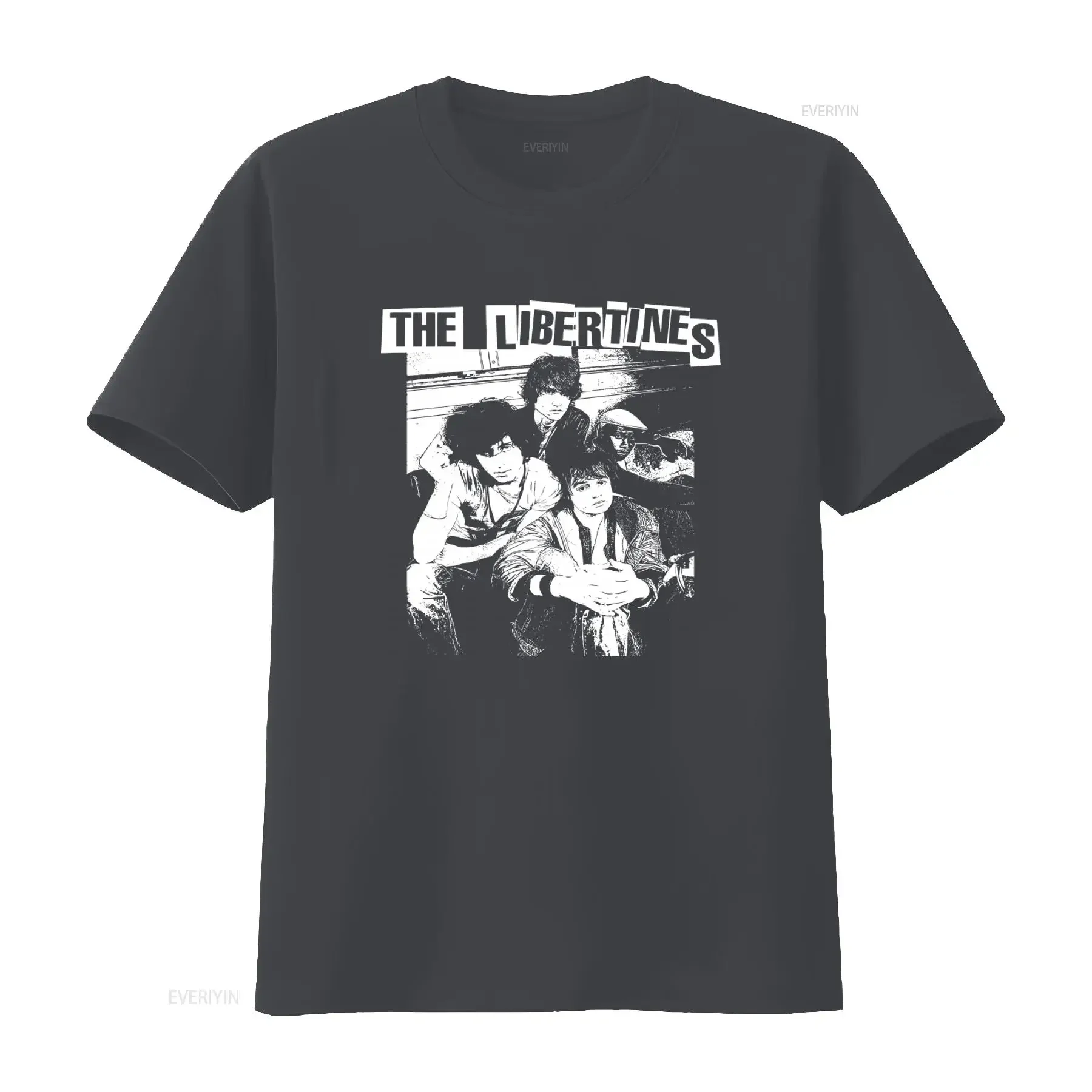 Фото Мужская футболка The Libertines Rock Band: стильный винтажный топ с эффектом потертости для повседневной носки, эластичная дизайнерская одежда, кэжуал №3