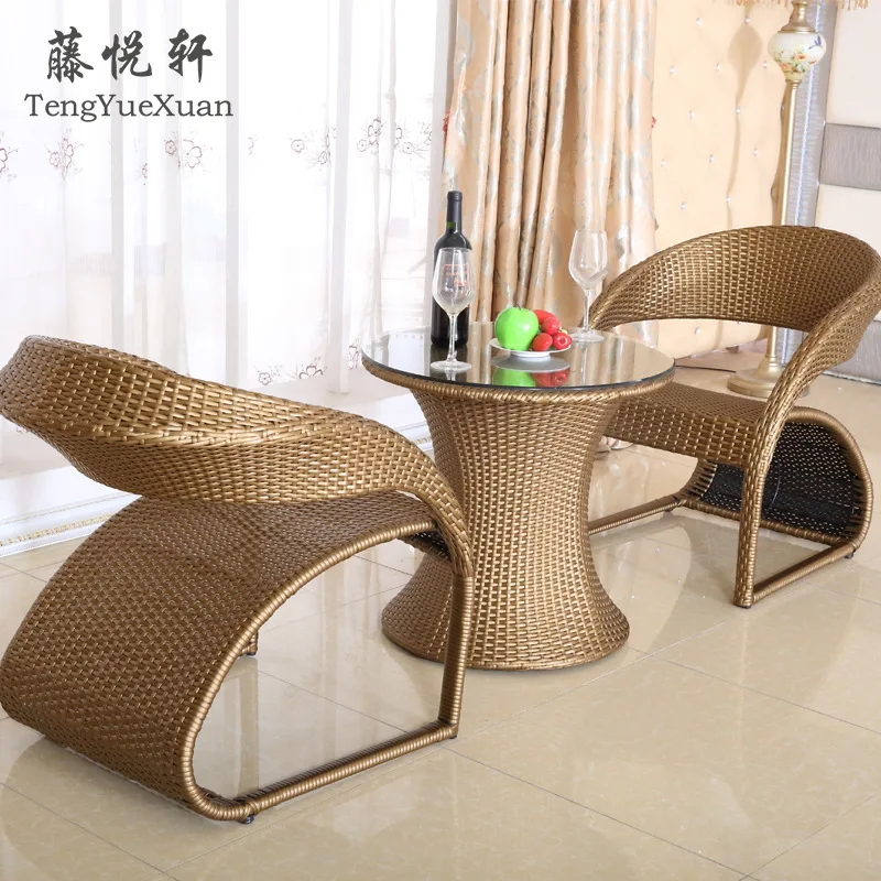 

Outdoor table and chair courtyard combination household rattan chair three-piece set balcony rattan woven leisure garden outdoor