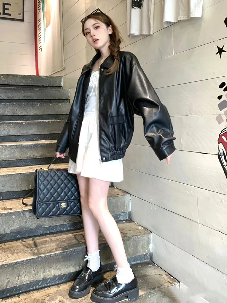 Кожаное пальто верхняя одежда женская короткая 2024 весна и осень новинка Гонконга