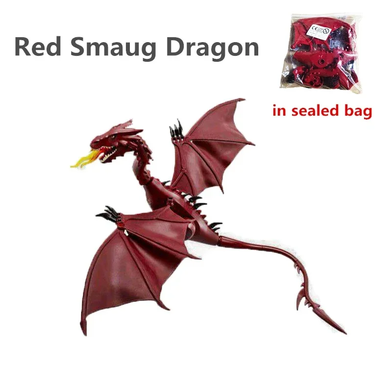 Фото Креативные строительные блоки Red Smaug Flame Dragon, классические фильмы, фигурки героев, кирпичи «сделай сам», игрушки для детей, рождественские подарки №1