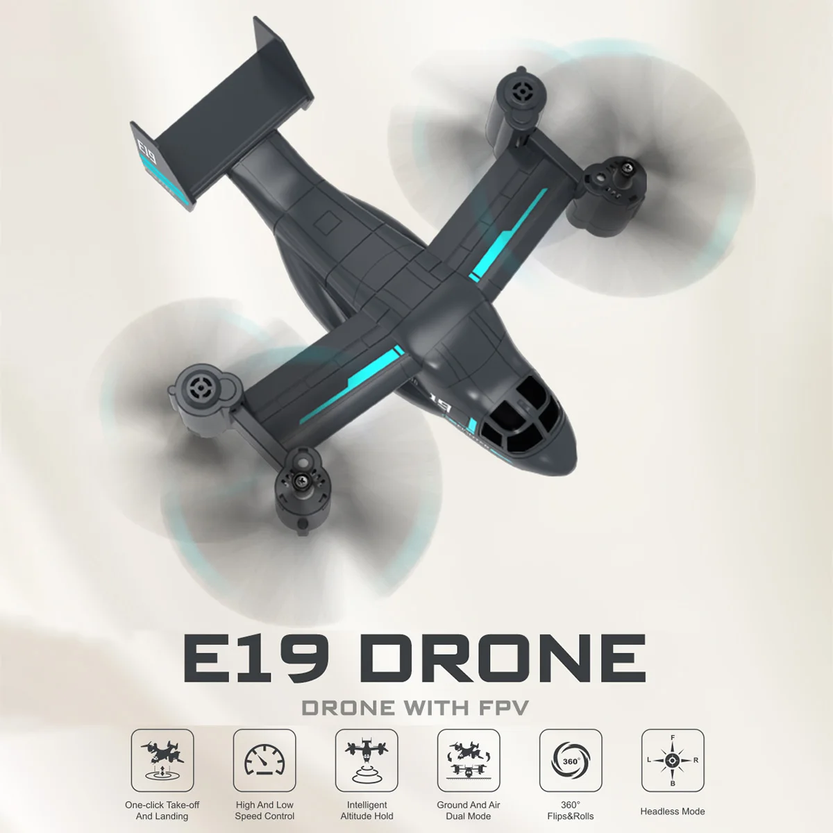 

Eachine E19 2.4Ghz 4CH WIFI FPV with 720P HD 110° Wide-angle Camera Headless Mode RC Drone Quadcopter RTF Children Best Gifts