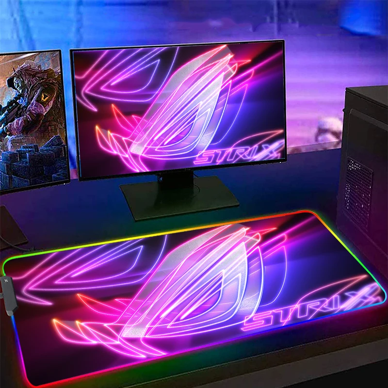 Коврик для мыши Rog Asus, игровой коврик RGB со светодиодной подсветкой, декоративный крутой светящийся коврик для мыши, игровой компьютерный коврик с кабелем