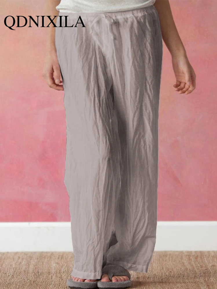 

Брюки Женские однотонные с заниженной талией, тонкие прямые штаны из хлопка и льна, на шнуровке, уличная одежда, однотонные