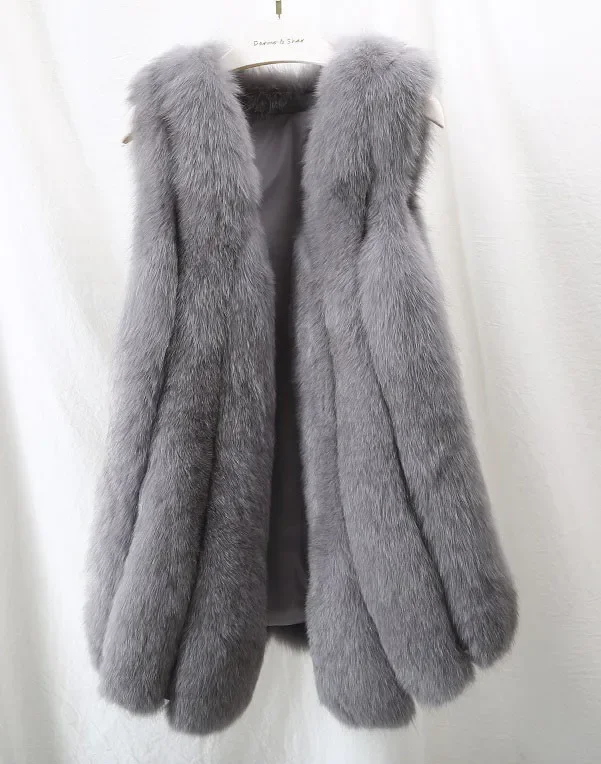 Мягкий и густой жилет из натурального лисьего меха для женщин модный длинный