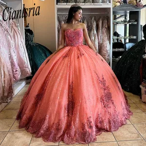 Quinceanera Dresses Ball Gown Crystal Vestidos De 15 Años Lace  Sweetheart Beading Evening Party Dress