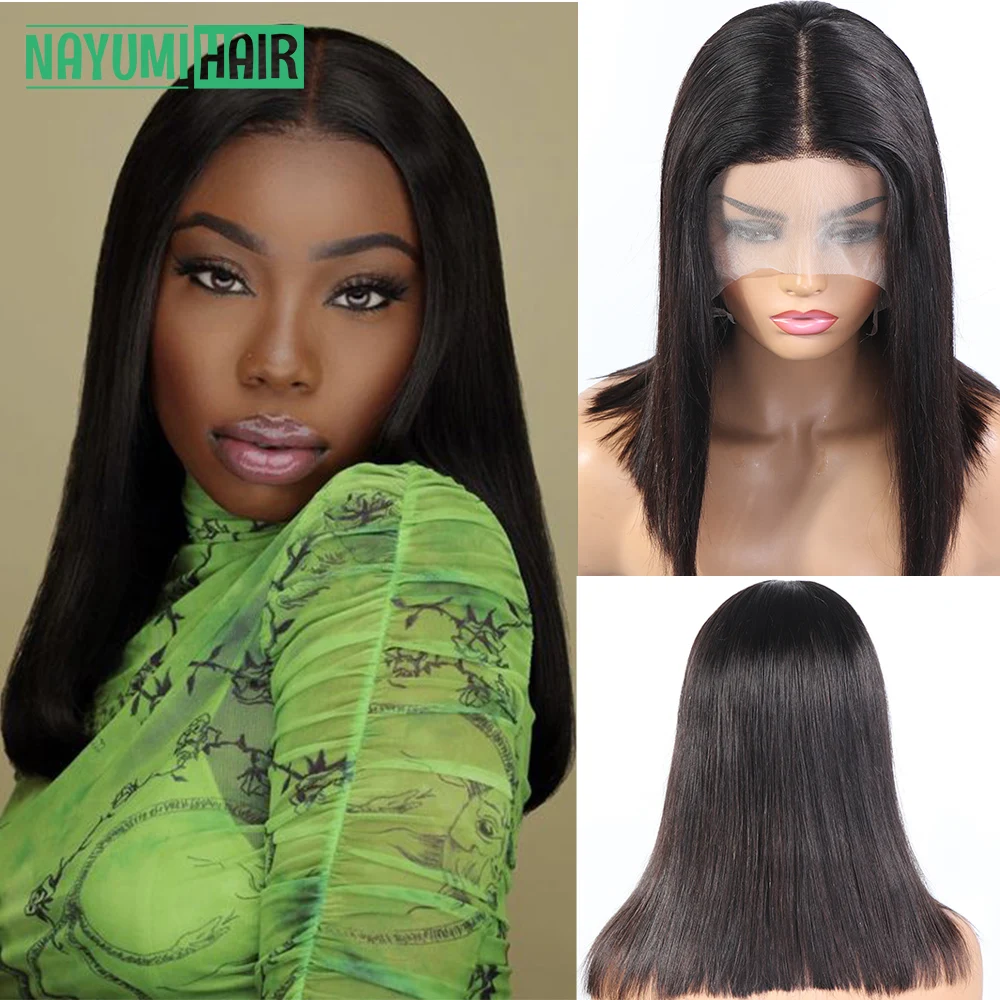 Short Bob Wigs Lace Front Gluess Wigs Straight Blunt Cut Human Hair Wigs 13x5x2 Transparent Lace Wig Pre Plucked Bleached Knots