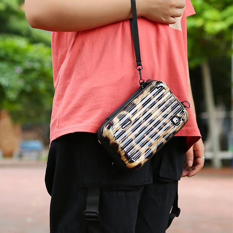 Women Hard Shell Cosmetic Phone Bag Mini Suitcase Toiletry Luggage Shape Bag Crossbody Bag Shoulder Purse Crossbody Make Up Bag