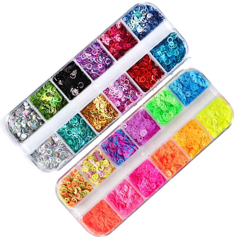 

2 Boxes Colorful Hollow Circle Sequin Glitter For Epoxy Resin Shaker Filler Slime Fillings Bubble Paillette Nail Art Decorations