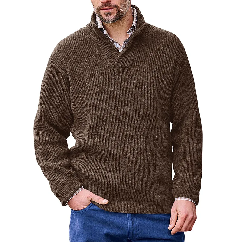 

Autumn Winter Long Sleeve Stand Collar V Neck Slim Sweater Men Fashion Knitted Pullover Jumper Casual Solid Knitting Outwear Men