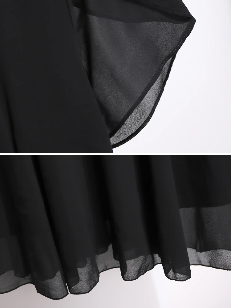 Новое китайское черное шифоновое платье с v-образным вырезом и завязкой на талии