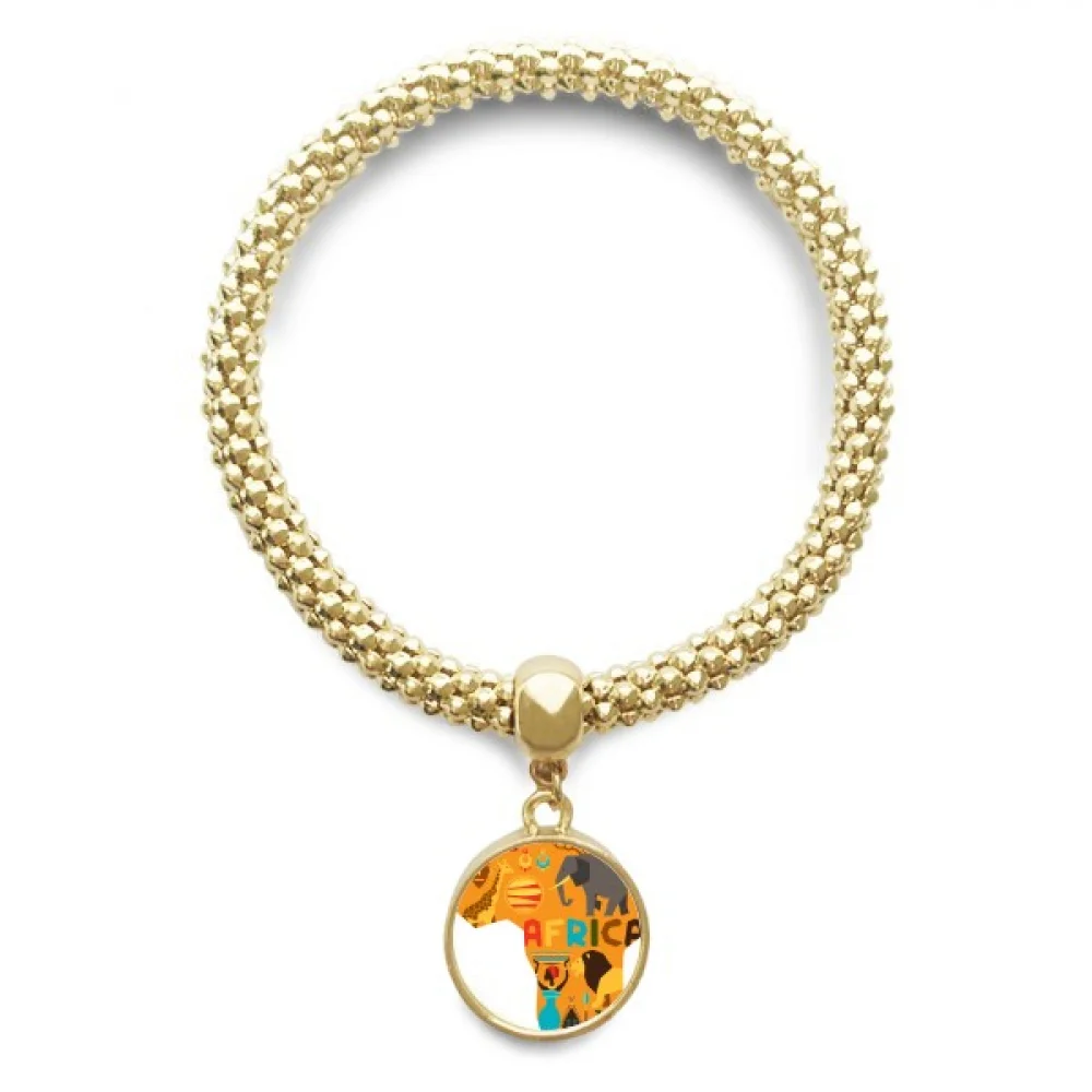 

Africa Map Elephant African Savanna Illustration Golden Bracelet Round Pendant Jewelry Chain