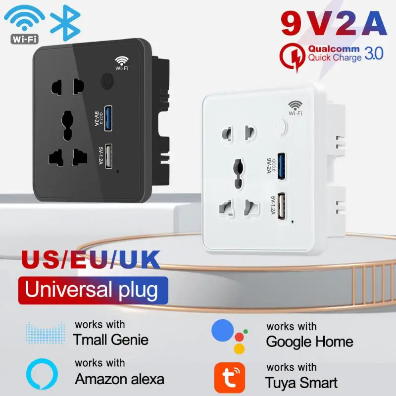 

Tuya Wifi Smart Socket US EU UK Plug Universal Quick Fast Charger 3.0 USB Charging Timing App Electrical For Alexa Google Home
