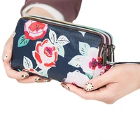 korean flower print hand bag for women cotton fabric wallet phone bag big capacity zipper art card holder coin purse fashion new