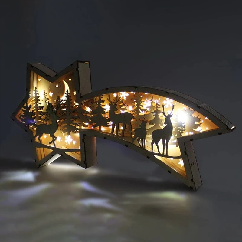 Рождественская лампа со звездой светодиодные деревянные рождественские