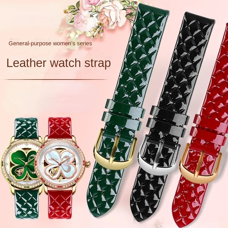 

lacquered Fashion shiny surface leather watchband Diamond plaid For Folli Follie Casio 14mm 16mm Green red blue Ladies strap