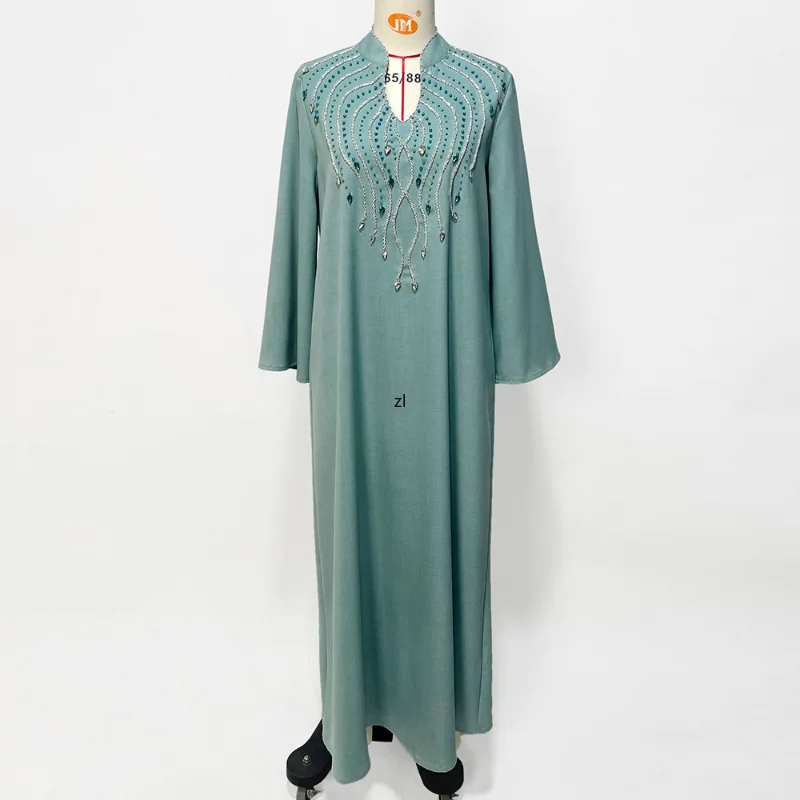Handstitched Rhinestone Beaded Arabic Robe Vintage Ethnic Moroccan Kaftan Dubai Abaya Dress Ramadan Eid-al-Adha 2023 Party Wears