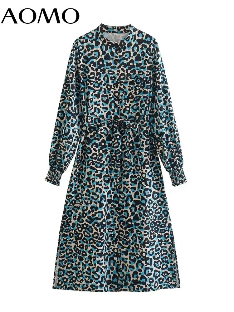 

Женское винтажное платье с леопардовым принтом, длинным рукавом