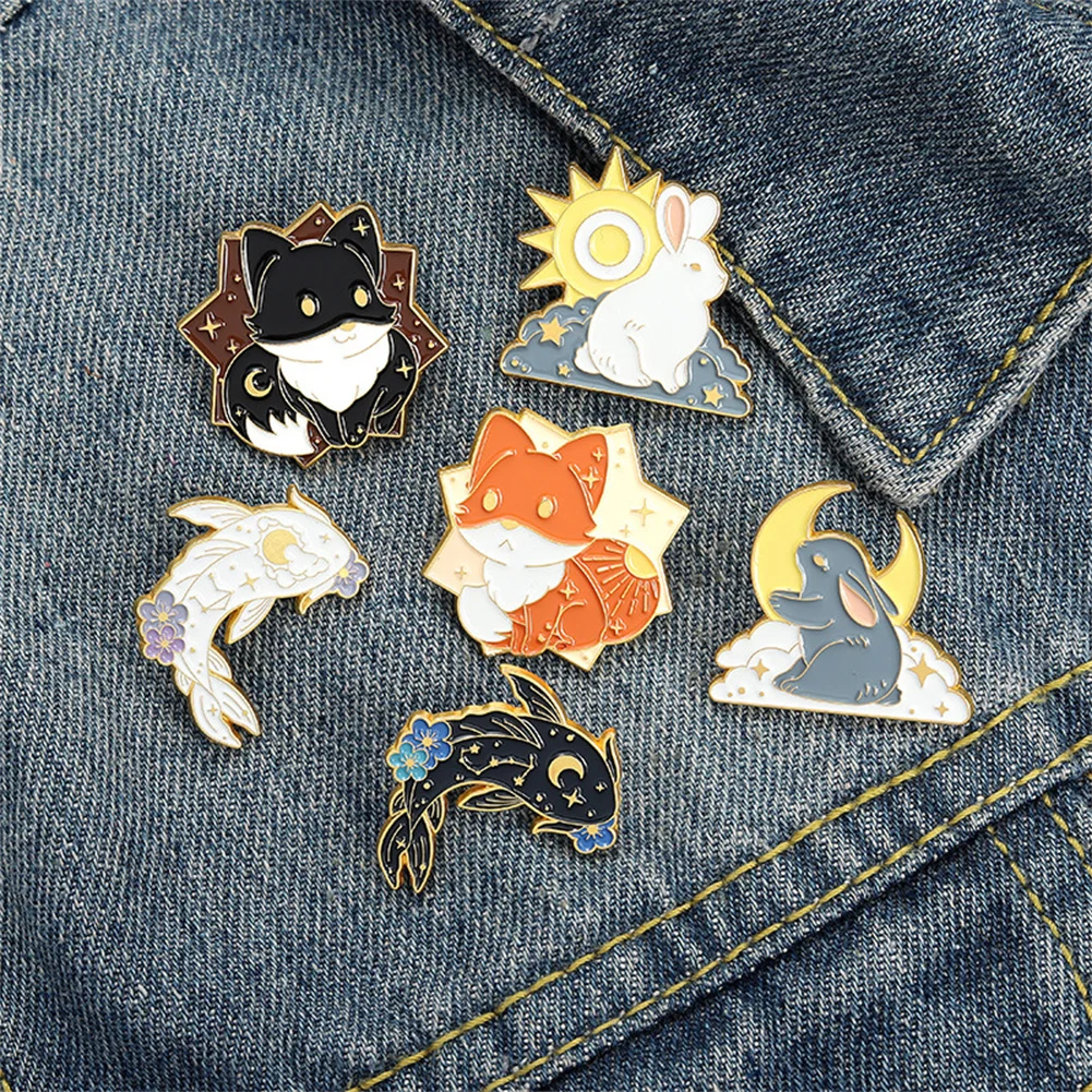 

Cartoon Cute Animals Bunny Enamel Pins Sun Moon Clouds White Rabbit Set Brooch Badge Fashion Woman Jewelry Gift For Friend