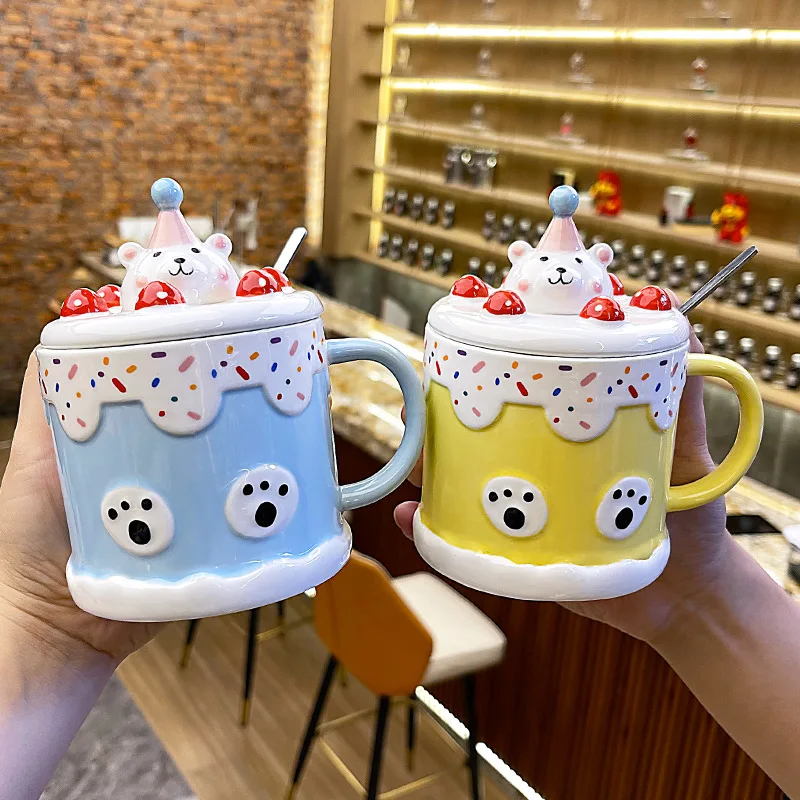 

Кружка Керамическая для завтрака с сердцем для девочек, милая Бытовая чашка для воды, большая емкость для молока, овсянки, с крышкой, ложка, стакан для воды
