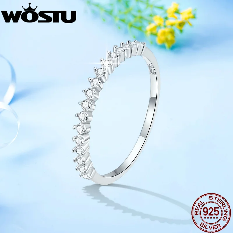 

WOSTU, 100% Стерлинговое Серебро 925 пробы, Классическая Корона, сверкающее кольцо на палец для женщин, роскошное AAAAA CZ свадебное Помолвочное ювелирное изделие