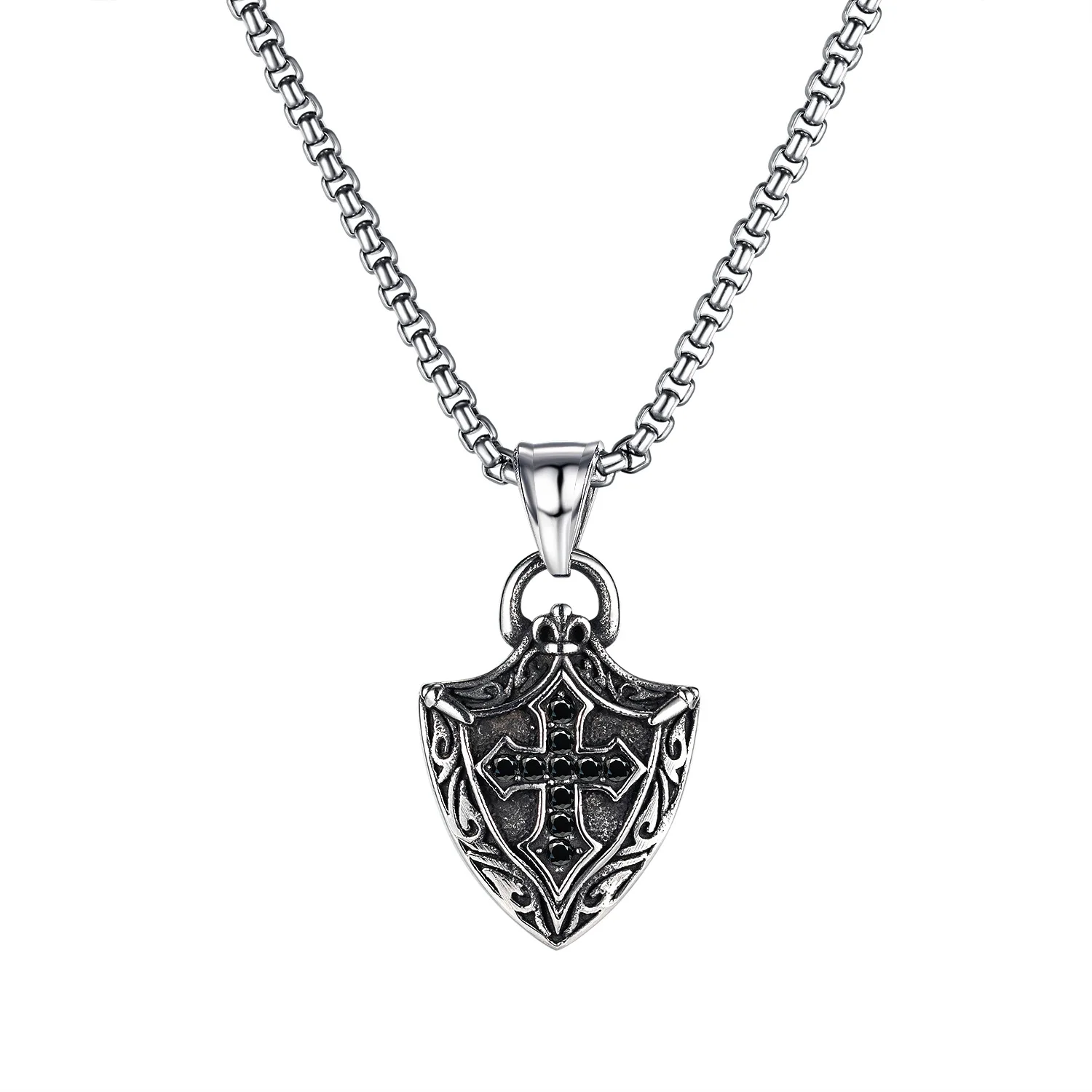 

Vintage Versatile Viking Shield Cross Titanium Steel Necklace for Men