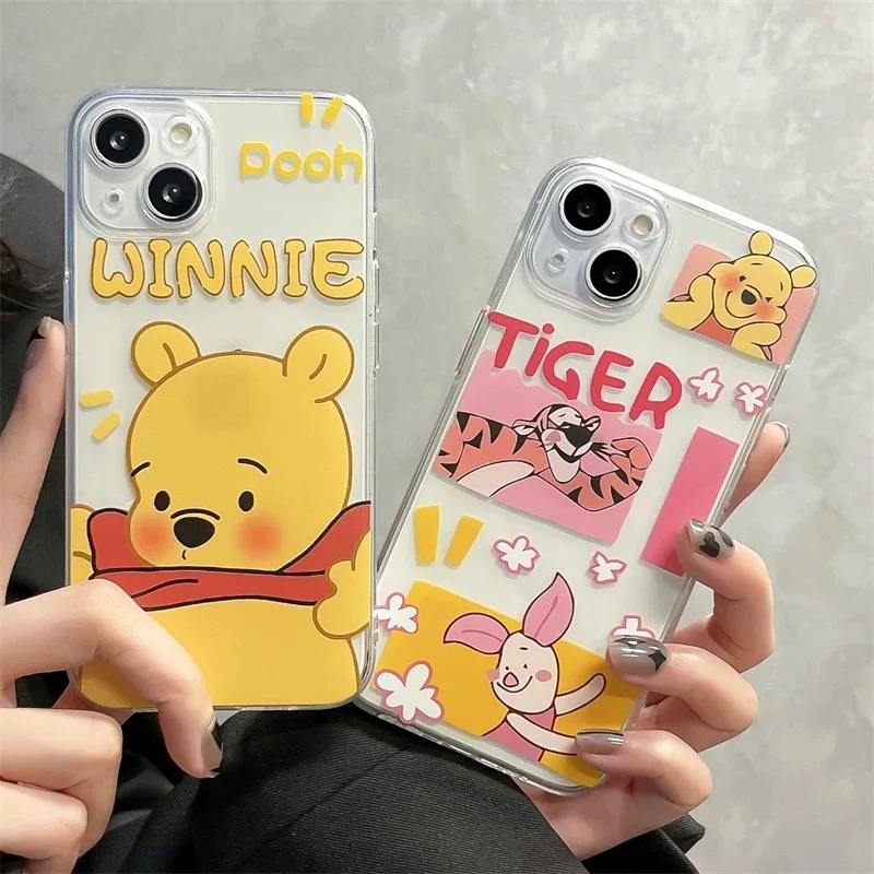 Чехол для телефона Cute Disneies Winnie IPhone 16 15 14 13 12 11 Mini Pro Max X XR XSMax 7 8 Plus SE20 прозрачный