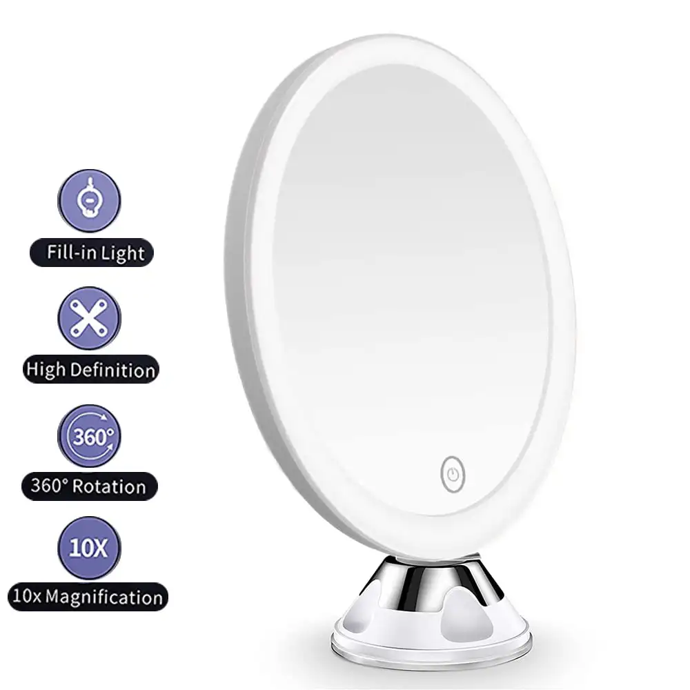 

NEW 10x Magnifying Lighted Makeup Mirror with 360° Rotation Touch Sensor Control Natural Daylight LED Light Powerful Locking Su