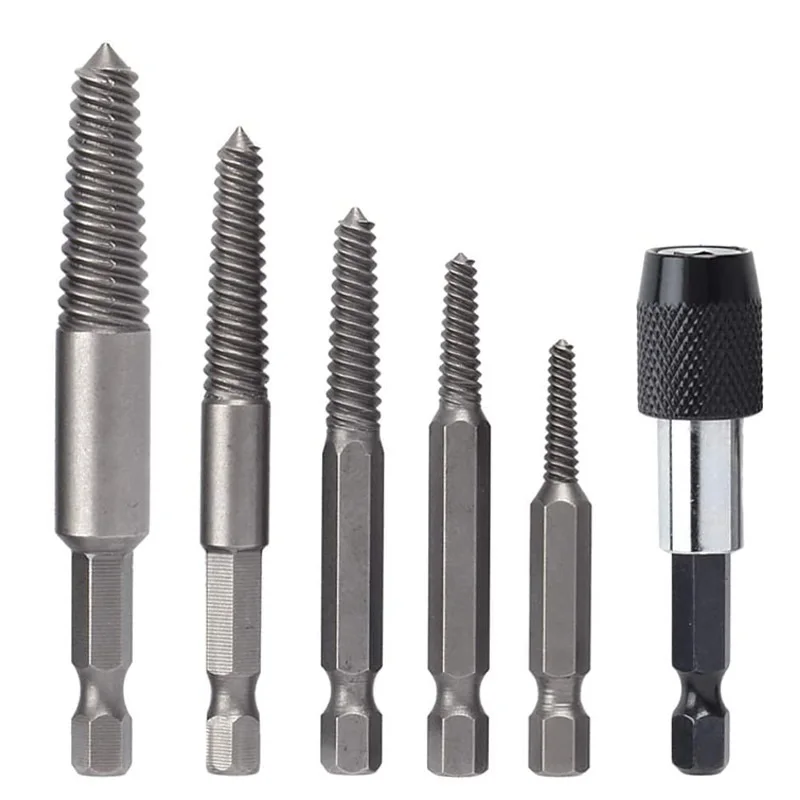 

6pcs 1/4" Hex Shank Screw Extractors Tool Broken Damaged Screw Extractor Drill Bit Guide Bolt Stud Remover Easy Out Power Tool
