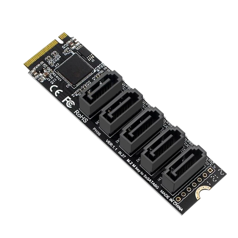 

M.2 to NGFF 5 Ports SATA3.0 Adapter Card JMB585 M.2 Key M SATA3.0 Expansion Card for PC Laptop Supports PM Function