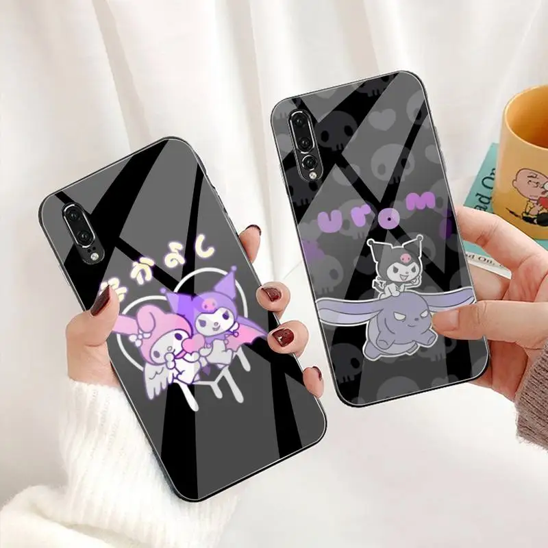 

Cartoon Sanrio kuromi Phone Case Tempered Glass For Huawei P30 P20 P10 lite honor 7A 8X 9 10 mate 20 Pro
