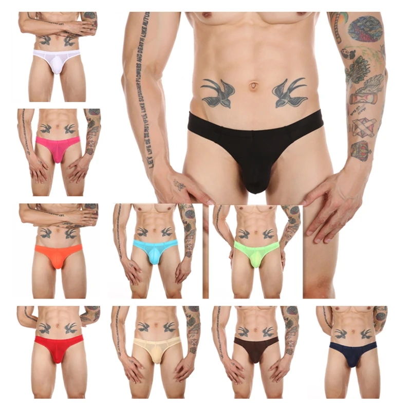

Low Waist Bulge Pouch Panties Men Briefs Satin Underwear Oil Shiny Underwwar Slim Glossy Solid Color Underpant Stretch