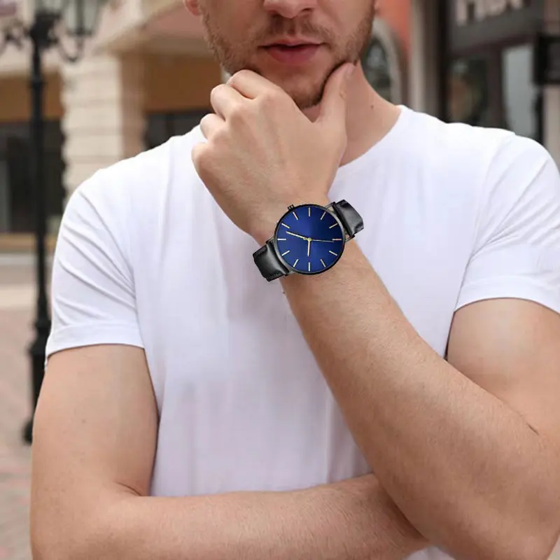 

Hot Sale 7mm Ultra Thin Waterproof Fashion Business Casual Quartz Watch Men's and Women's Leather Watch