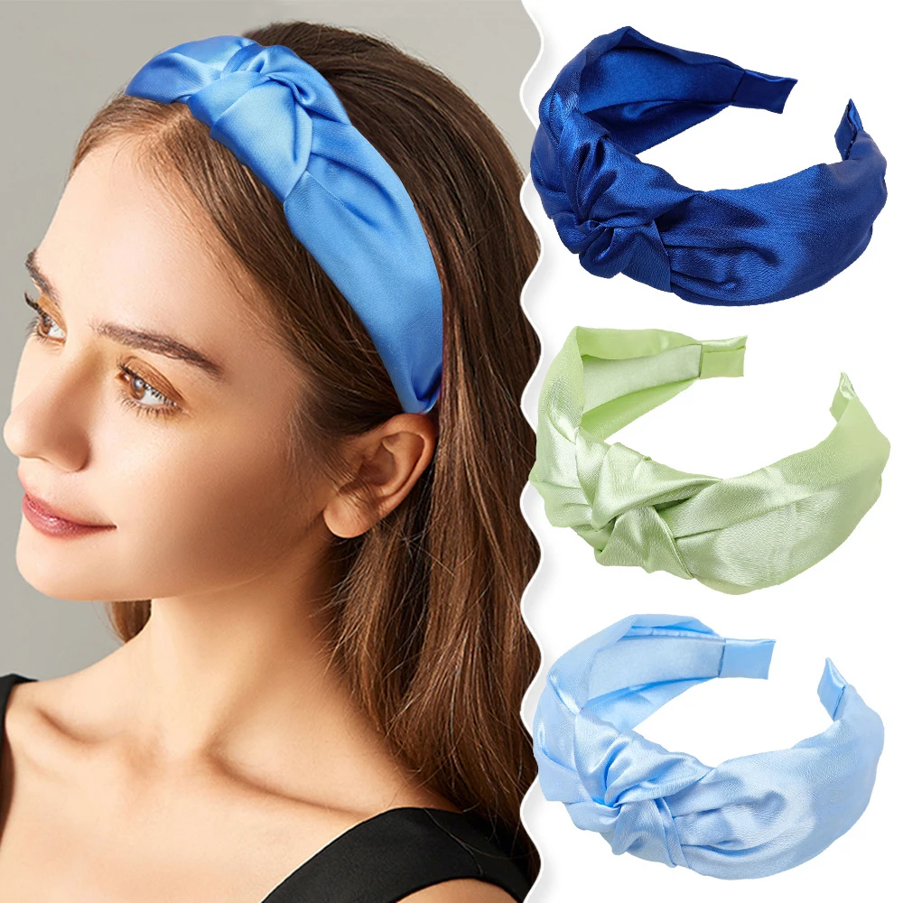 

Korean Women Knotting Blue Headband Girls Solid Color Non-slip Hairband Head Hoop Ladies Fashion Washing Face Hair Accessories