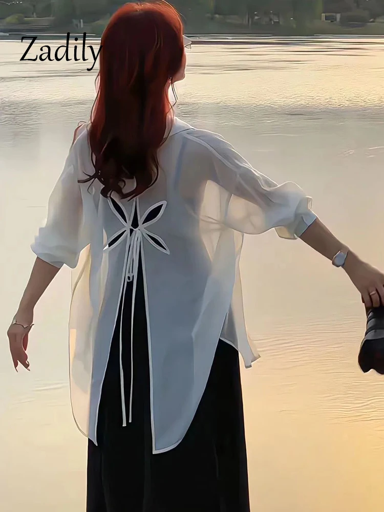 Женская прозрачная шифоновая блузка с длинным рукавом свободная пляжная