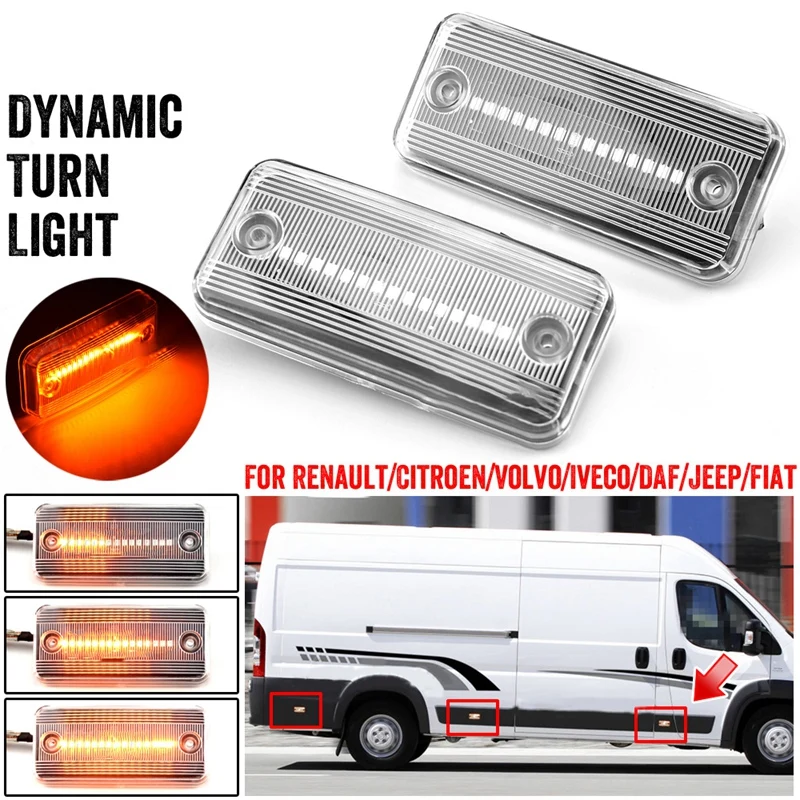 

2Pcs Dynamic Flowing LED Side Marker Light Turn Signal Lights For Fiat Citroen Peugeot Boxer Renault VOLVO Iveco