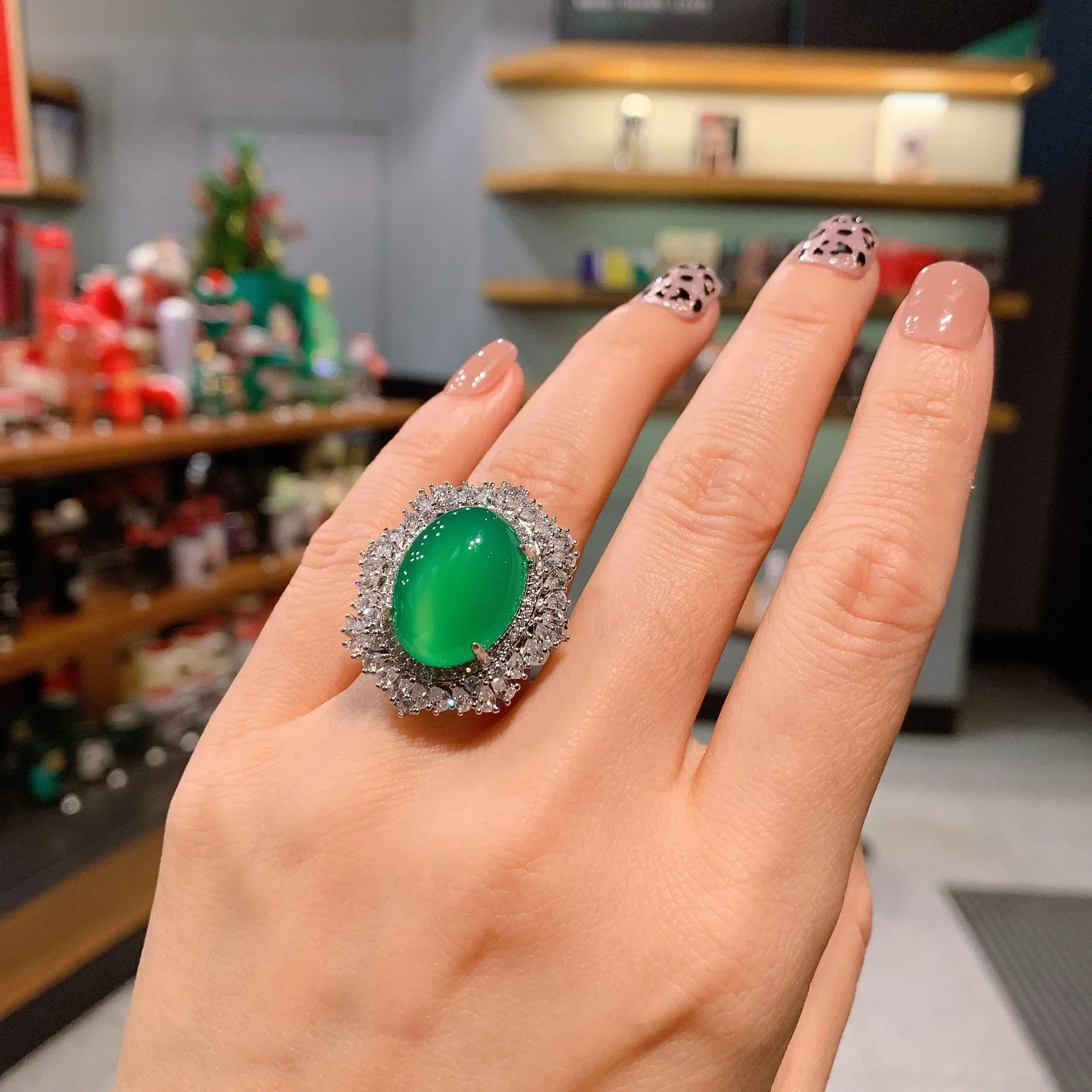 Лидер продаж кольцо-подвеска в форме зеленого халцедона 15 х20 дюймов