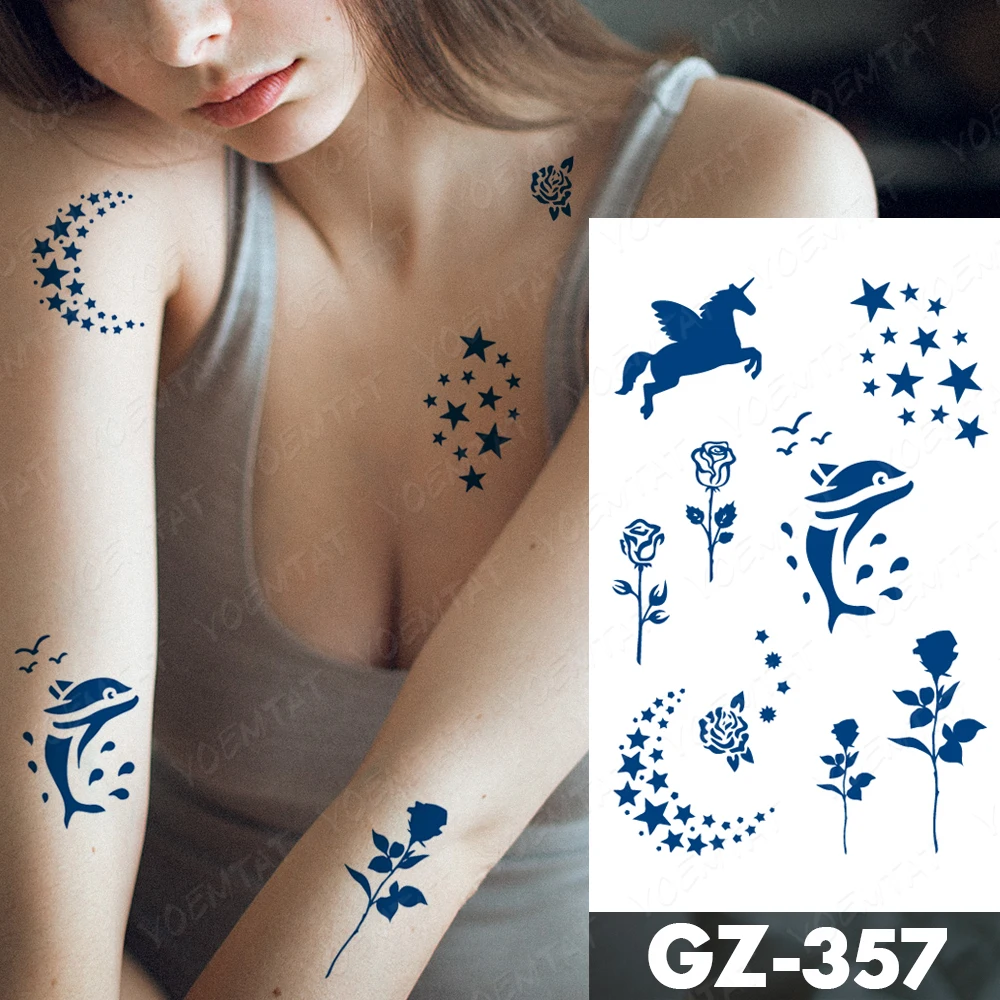 

Semi-Permanent Waterproof Temporary Tattoo Sticker Unicorn Dolphin Star Juice Lasting Ink Infinity Symbol Fake Tatoo Body Art