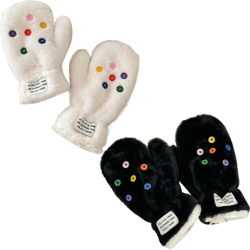 

Colorful Button Plush Mittens for Women Winter Gloves Warm Ski Gloves Girls Breathable Lined Gloves Thicken Hand Warmers