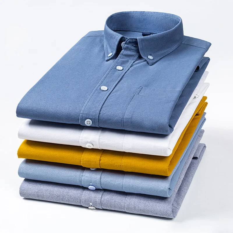

High Quality 100% Cotton Men Oxford Shirt Casual Striped Or Plaid Long-Sleeved Shirts Button Collar Design Regular Fit 4XL 3XL