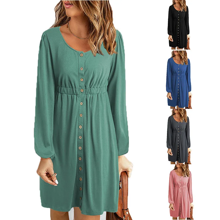 

2022 dress autumn and winter new solid color one-piece short skirt sexy off-the-shoulder waist long-sleeved dress