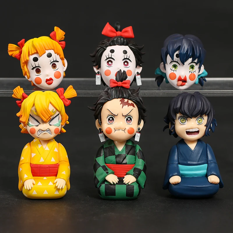 

Demon Slayer Kamado Tanjirou Zenitsu Agatsuma Hashibira Inosuke Q Face Doll Action Figure Collectible Model Toy Gift